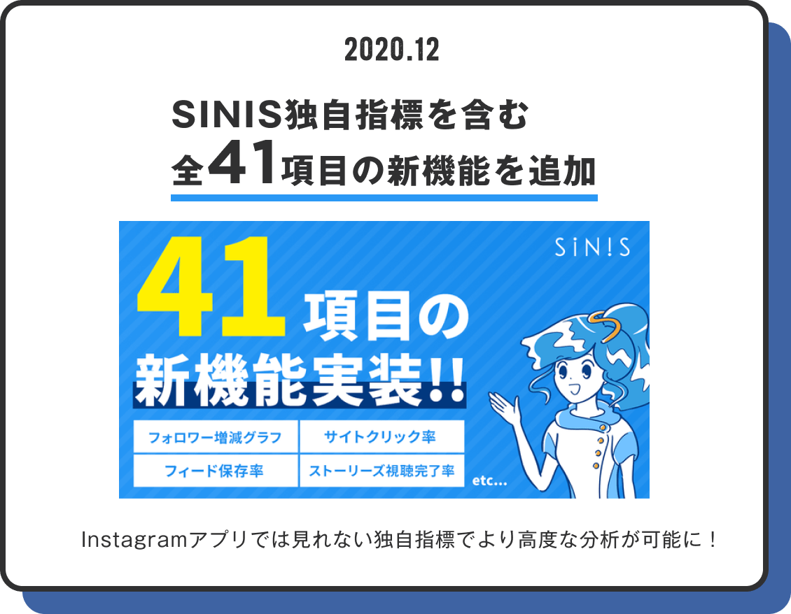 SINIS独自指標を含む全41項目の新機能を追加